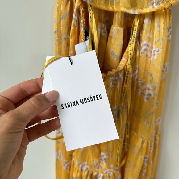 Sabina Musayev Donolita Sleeveless Floral Pleated Halter Maxi Dress Yellow M NWT - Picture 10 of 11